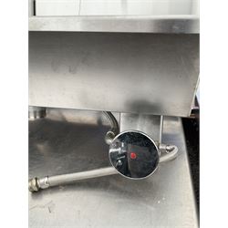 Pair of commercial stainless steel hot and cold hand wash stations, wall mounted, knee press taps - THIS LOT IS TO BE COLLECTED BY APPOINTMENT FROM DUGGLEBY STORAGE, GREAT HILL, EASTFIELD, SCARBOROUGH, YO11 3TX