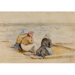 Robert Jobling (Staithes Group 1841-1923): Three Staithes Fishergirls Looking Out to Sea, ...