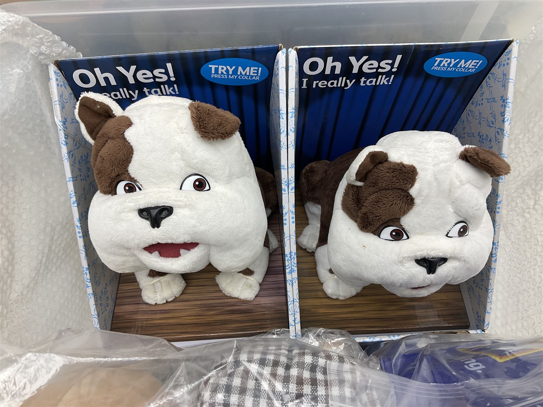 Only Fools and Horses stuffed toys, Churchill dogs and quantity of PG Tips merchandise and stuffed monkeys etc in two boxes