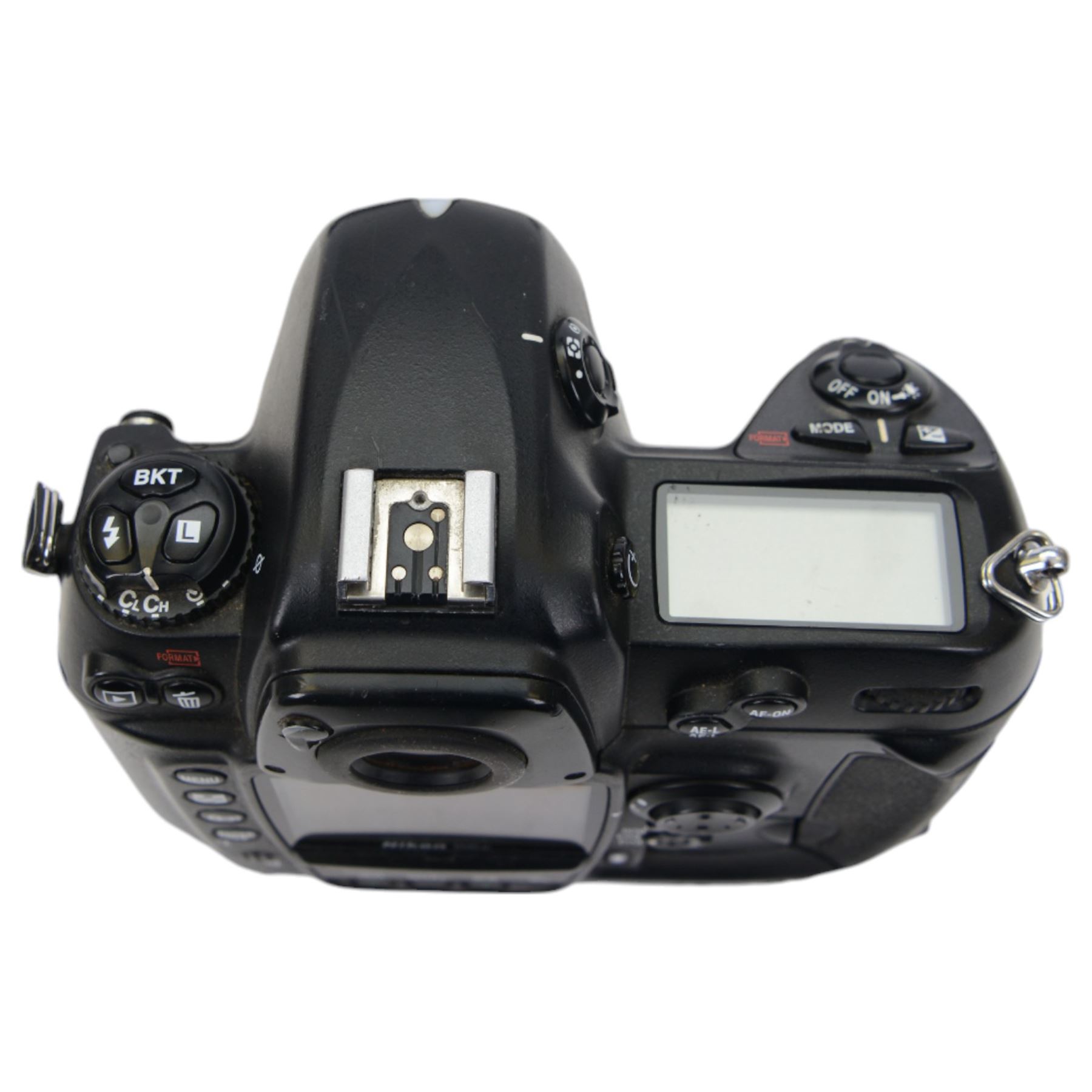 Nikon D2x digital SLR camera body, serial no. 5020627, with some associated battery packs and accessories