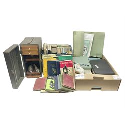Collection of microscope kit, prepared slices with specimens, and various specialist books 