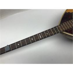 Italian bouzouki type long necked mandolin with segmented lute back and spruce top with tortoiseshell style panels; bears label 'Miroglio & Figli Sicilia Catania Italia' L99cm; and Italian lute back mandolin with segmented back and spruce top bearing label for F. De Mureda Napoli (2)