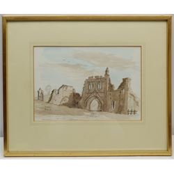 Sir Arthur David Saunders Goodall (British 1931-2016): 'Kirkham' Abbey, watercolour and ink signed with monogram titled and dated 20.01.95, 20cm x 28cm 
Notes: David Goodall was a British diplomat and High Commissioner to India from 1987-1991. His interest in painting began at school at Ampleforth College, but he only started painting seriously twenty years later after reading Churchill's 'Painting as a Pastime'.