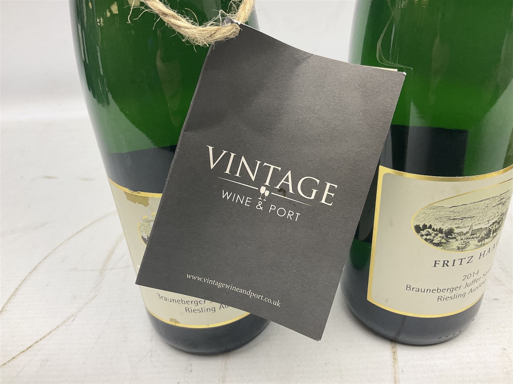 Willi Schaefer, 2016, Graacher Domprobst Riesling Auslese, 750ml, 7.5% vol, two bottles, and Fritz Haag, 2014, Brauneberger Juffer Sonnenuhr, 750ml, 7.5% vol, two bottles 