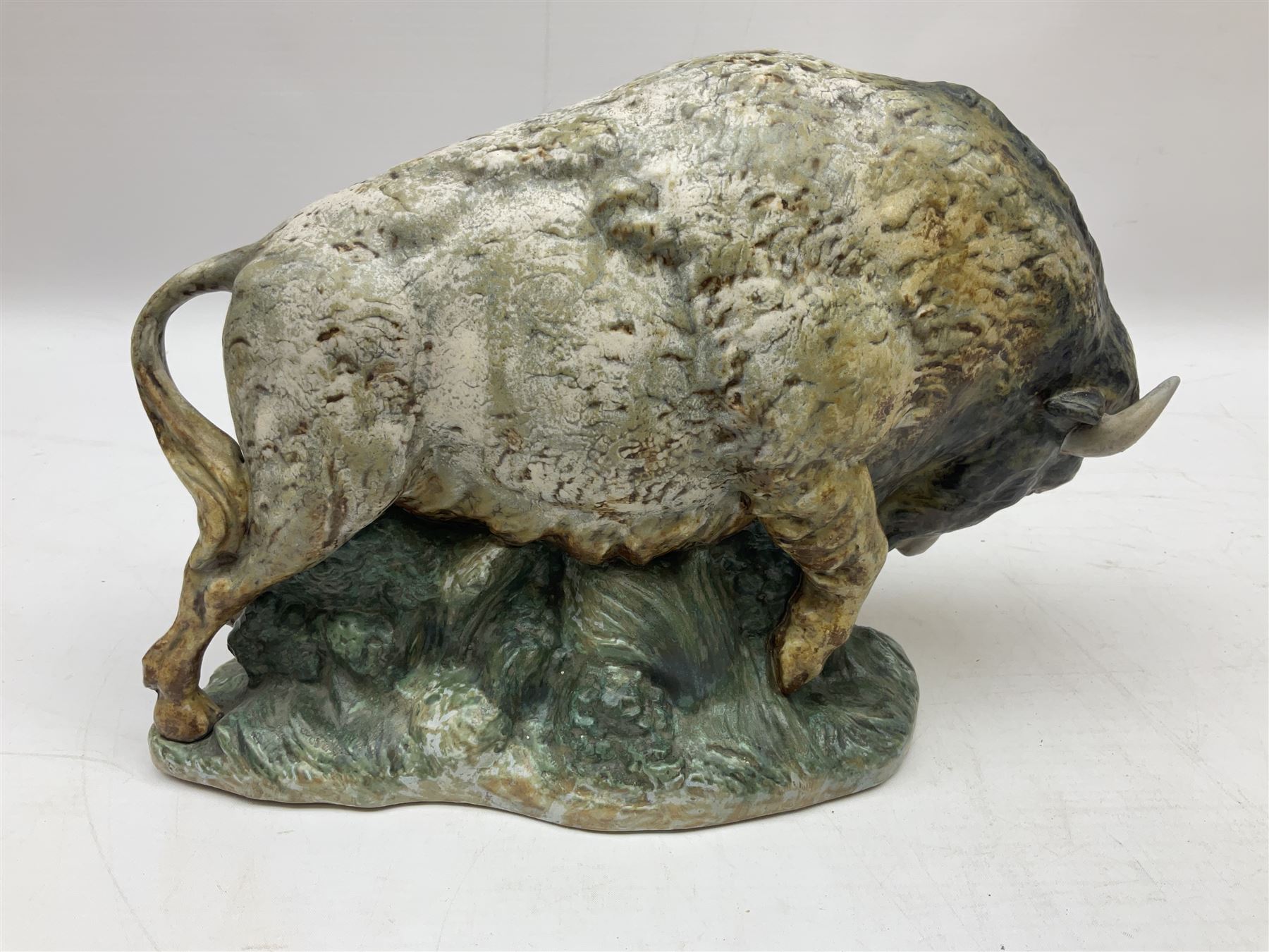 Lladro figure, Bison, no 14945, gres finish, sculpted by Salvador Furió, year issued 1976, year retired 1978, L29cm