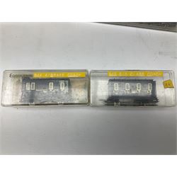 'N' gauge - Minitrix Class A4 4-6-2 locomotive 'Mallard' No.60022; in hard perspex case; Lima Diesel Shunter No.D2790; boxed; 0-6-0 locomotive 'Margaret' with four Colin Ashby EDLR coaches and three wagons; and Egger-Bahn 0-4-0 locomotive No.5 with two coaches in hard plastic boxes (13)