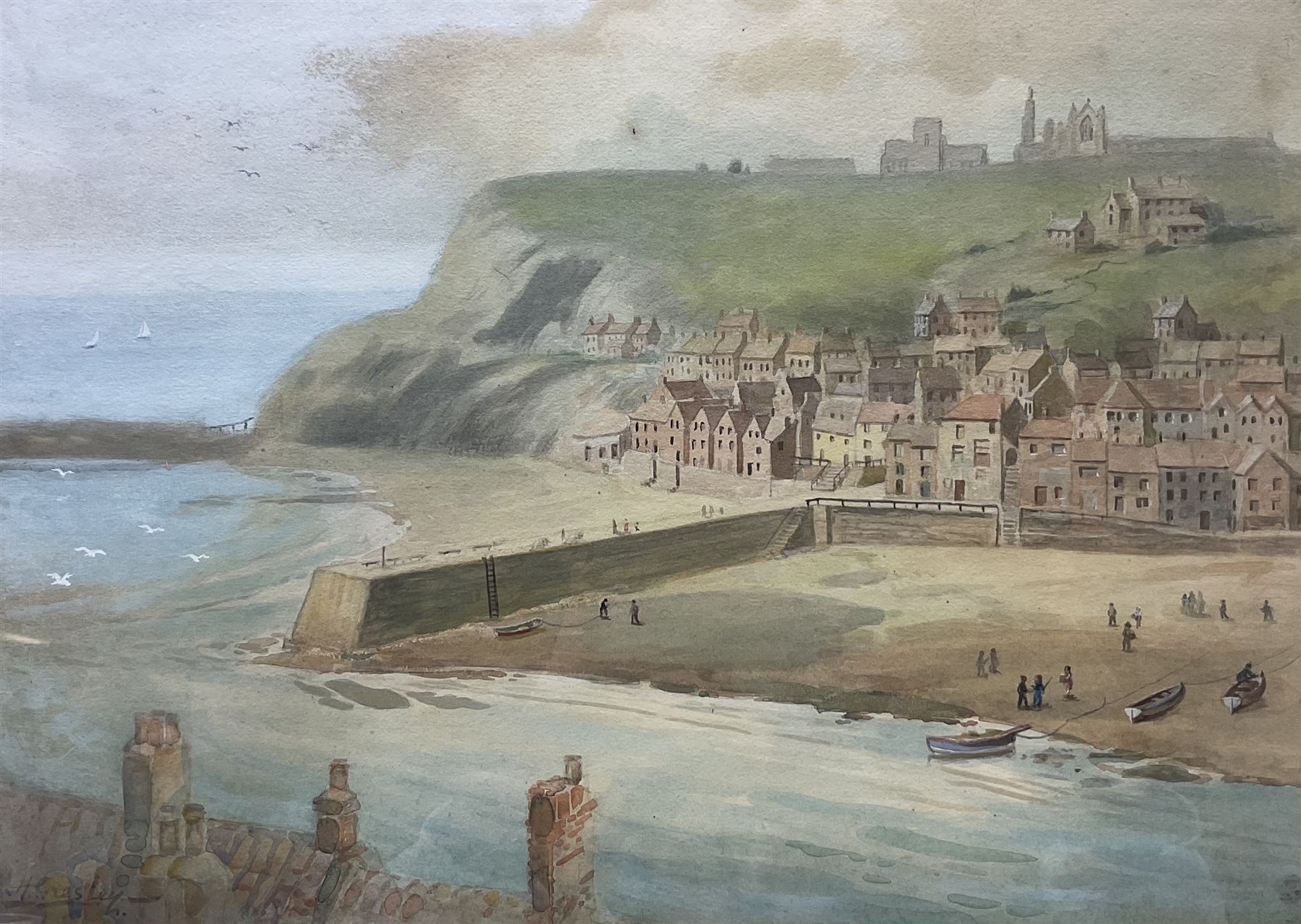 Harold Gresley (British 1892-1967): Tate Hill Pier Whitby, watercolour signed 28cm x 38cm 