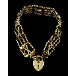 9ct gold fancy link gate bracelet, with heart locket clasp, hallmarked 