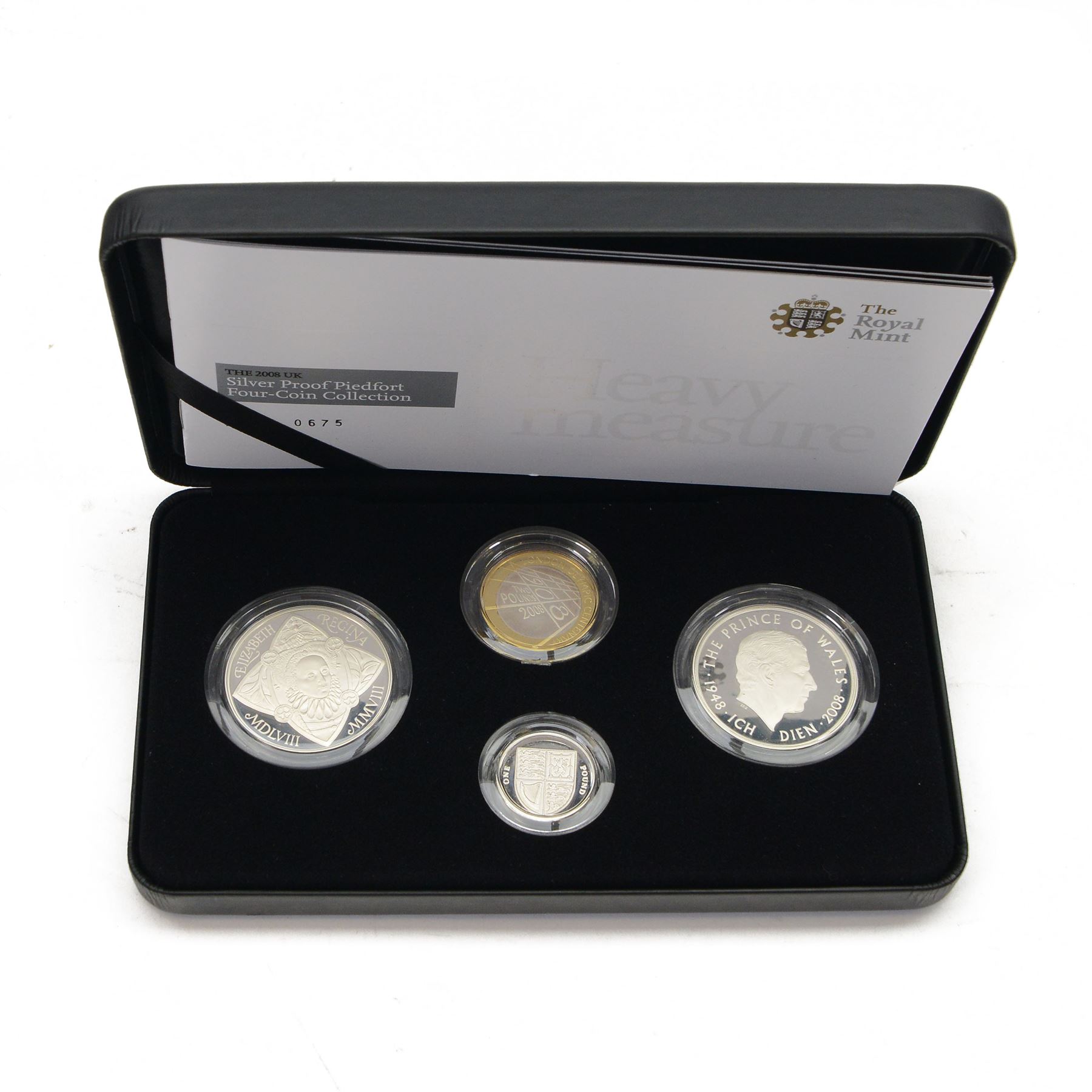 The Royal Mint United Kingdom 2008 silver proof piedfort four coin collection, cased with certificate