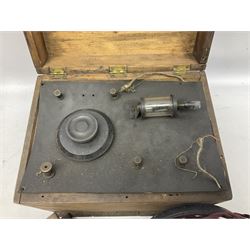 Crystal radio set, housed in pine case with headphones