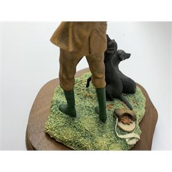 Three Border Fine Arts models, Spring Lambing, model no JH6, by Ray Ayres, King of the Castle, model no JH37, by David Walton, and Reaching for the high bird, with black Labradors, by Ray Ayres, each upon wooden base