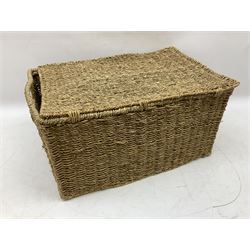 Woven basket of rectangular form with hinged lid, L50cm