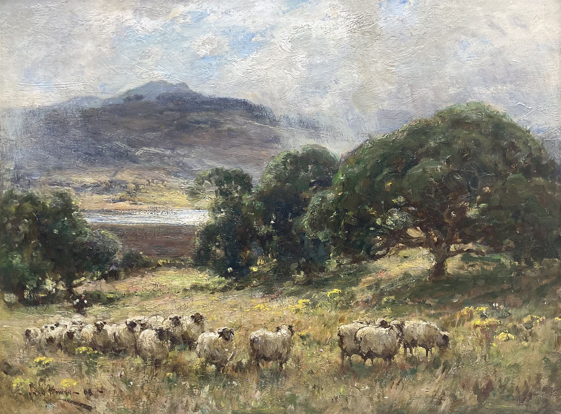 Owen Bowen (Staithes Group 1873-1967): Herding Sheep in the Lake District, oil on canvas signed and dated '08, 45cm x 60cm 
Notes: an early, exhibition-quality example of the artist's work.