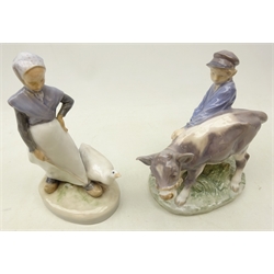  Two Royal Copenhagen figures Girl with Goose 528 and Boy with calf 772 (2)  