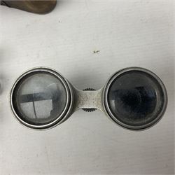 Mundial Brazil bowie knife, the 15.5cm steel blade inscribed 'Sheriff Knife', with banded and aluminium hilt; in leather sheath L29cm overall; British Army felt covered metal water bottle with webbing strap; leather 12-bore cartridge belt; and small pair of non-military binoculars in part case (4)