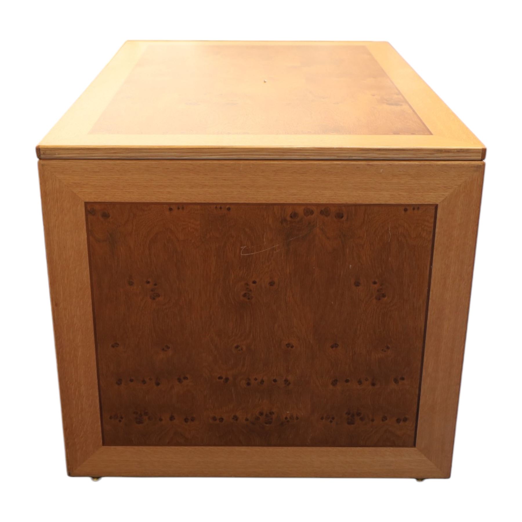 Light oak rectangular office desk, with figured and burr panels