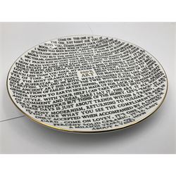 Grayson Perry (British 1960 -): ‘100% Art’, set of three ceramic plates, each with artist's seal printed to base and individually marked either with York Art Gallery, Sainsbury Center or The Holburne Museum