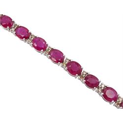 18ct white gold oval ruby and round brilliant cut diamond bracelet, stamped 18K, total ruby weight approx 9.65 carat