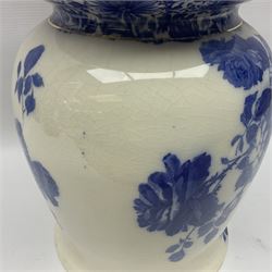 Doulton Burslem vase with fluted rim, in the Gloire-de-Dijon pattern H31cm
