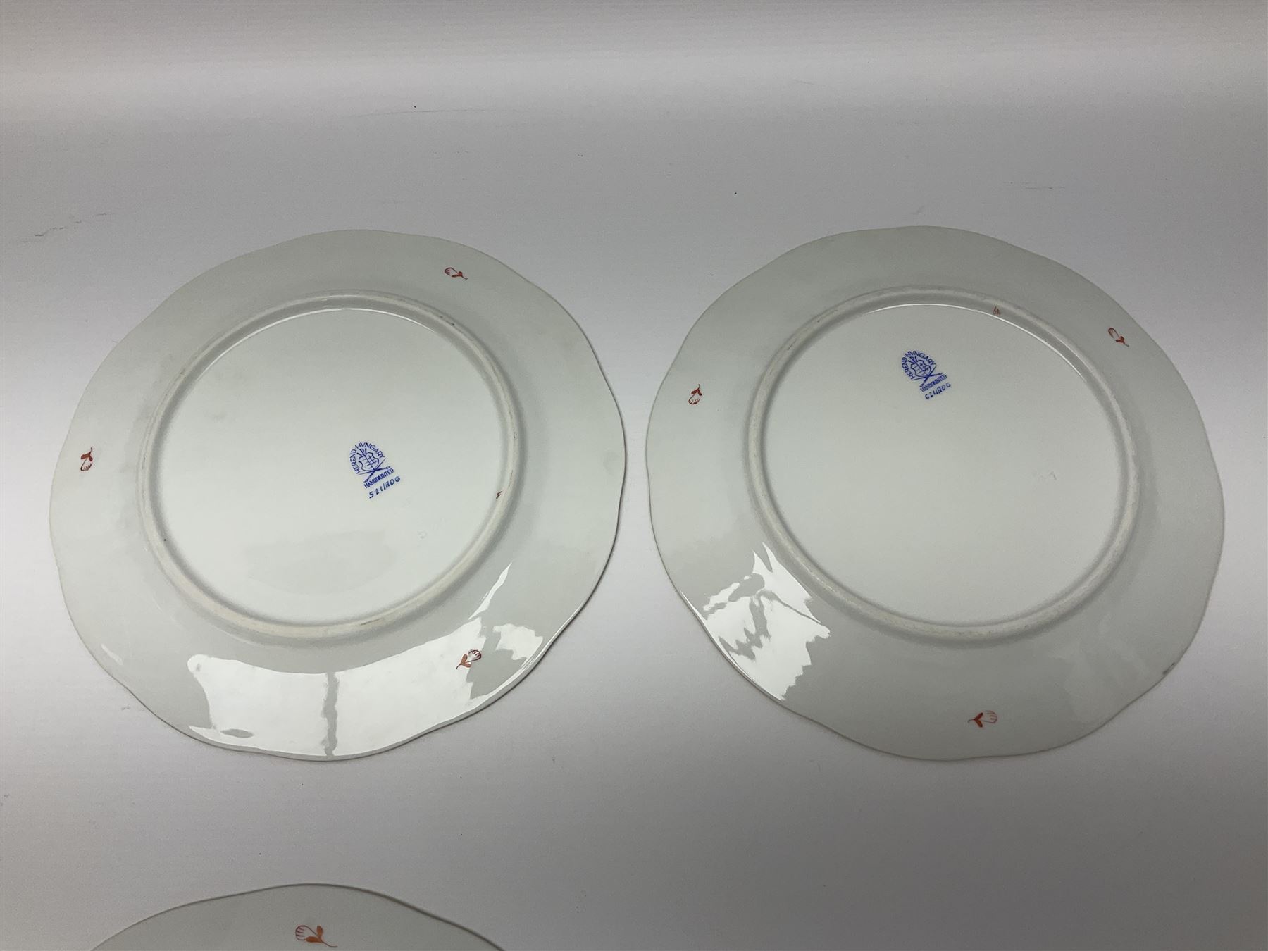 Herend Chinese Bouquet Rose pattern tea service comprising teapot, coffee pot, open sucrier, six cups and saucers, six tea plates, cream jug and stand, milk jug, two teabag holders, preserve pot, two leaf shaped dishes, four egg cups, salt & pepper pots, pair side plates and another plate