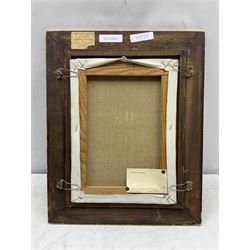 Daniel Lavabre (French 20th century): Still Life of Fruit ad Wine on Shelf, oil on canvas signed 32cm x 23cm 