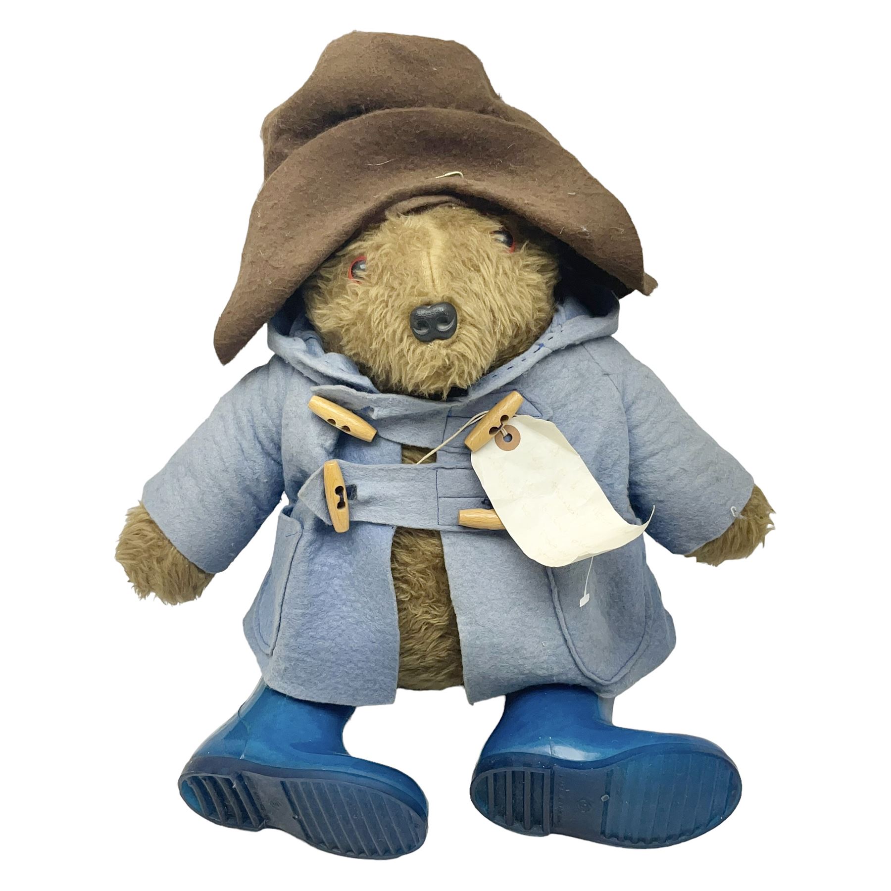 Paddington Bear with plush covered body, brown felt hat, pale blue duffle coat and blue wellingtons H54cm
