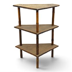 Victorian Aesthetic Movement bamboo three-tier corner whatnot or etagere