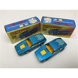 Matchbox 1-75 Series 'Superfast' ex-shop stock - eight models comprising two 62d Dragster, two 64c Slingshot Dragster, two 65d Saab Sonnet III and two 75c Alfa Carabo; all boxed; together with Matchbox trade catalogue c1973 in original vinyl cover (9)