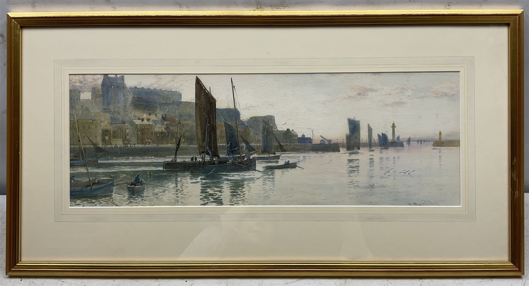 William Matthison (British 1853-1926): Whitby Harbour, watercolour signed 19.5cm x 57.5cm