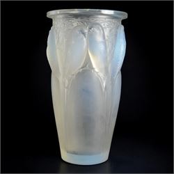 Rene Lalique (French 1860-1945), Ceylan pattern opalescent glass vase, model 905, designed circa 1924, engraved R Lalique France beneath, H24cm