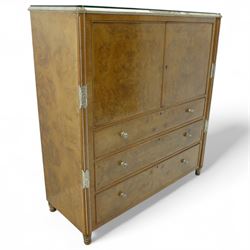Early 20th century Art Deco walnut tallboy chest, veneered in bookmatched burr walnut, fit...