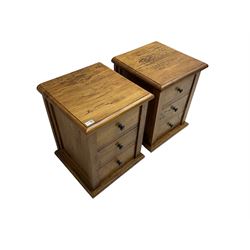 Pair hardwood three drawer pedestal chests