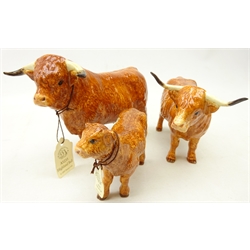  Border Fine Arts family of three Highland Cattle comprising bull, cow and calf  