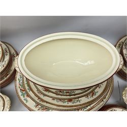 Victorian Copeland Spode Indian Tree pattern dinner service, to include sixteen dinner plates, fifteen side plates, eleven soup bowls in two sizes, four covered tureens of various forms, eight serving platters of various sizes etc  (74)