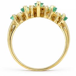 14ct gold emerald and diamond wishbone ring, five marquise cut emeralds, spaced by eight round cut diamond accents, stamped 585
