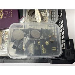 Three albums containing topographical postcards, mostly relating to York and surround areas, together with a collection of coins, to include Royal Commemorative examples, and a small assortment of silver