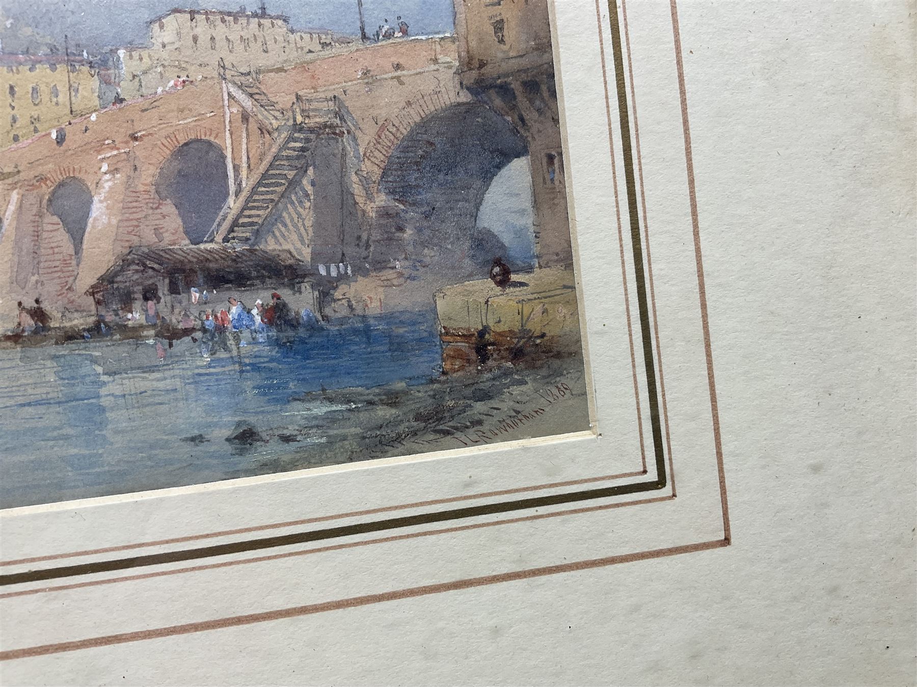 Thomas Charles Leeson Rowbotham (British 1823-1875): Continental Townscape and Bridge, watercolour signed and dated 1869, 12cm x 17cm