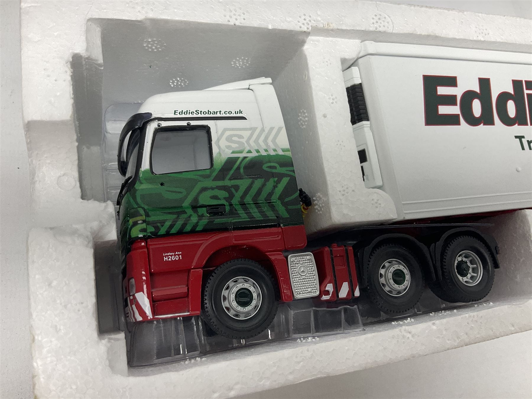 Corgi Eddie Stobart - two Special Edition Hauliers of Renown lorries; CC13749 Scania R Curtainside Trailer and CC15508 Volvo F10 Curtainside; and limited edition Hauliers of Renown CC13801 Mercedes-Benz Actros Fridge Trailer; all boxed (3)