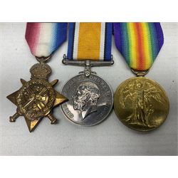 WW1 1914 “Mons Bar” medal trio comprising British War Medal, 1914 star with copy '5th Aug – 22nd Nov 1914' bar and Victory Medal awarded to M1-5988 Pte. A.H. Bottrill A.S.C.; with ribbons