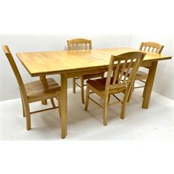 Light wood extending dining (W183cm, H76cm, D87cm) and set four chairs (W43cm)