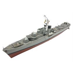 Model of the WWII K-Class Destroyer HMS Kelly, fitted with remote control equipment, untested (no controller), approximately L110cm