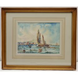 Austin Smith (British early 20th century): Leaving Scarborough Harbour, watercolour signed and dated 1925, 16cm x 22cm