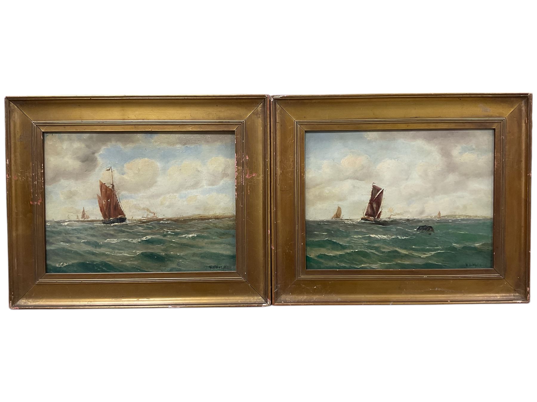 After William Lionel Wyllie (British 1851-1931): Shipping Scenes, pair oils on panel bearing signatures 21cm x 28cm (2)