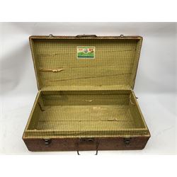 Twin handled wicker basket, together with similar suitcase, umbrella, candlestick etc