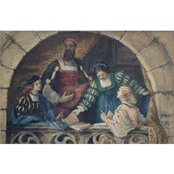 Charles Hamilton Aide (French/British 1826-1906): 'Lord Leighton and Friends, in the Minstrel's Gallery', watercolour signed and dated with monogram 1860, 23cm x 35cm 