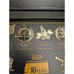 Disney Fan Club D23 Gold Member 10 Year Anniversary enamel pins set, boxed