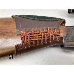 30-06 Steyr-Mannlicher Model M bolt-action rifle, the 61cm hammer forged barrel with side safety, double set trigger and lift-out rotary magazine, walnut stock with chequered pistol grip and fore-end and additional soft leather cheek piece, Pecar Berlin Champion 8 x 45 telescopic sight with quick release mounts, serial no.204791 L111cm FIREARMS CERTIFICATE REQUIRED OR RFD