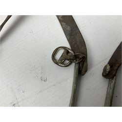 British Army General Staff officer's peaked cap by Herbert Johnson London in Moss Bros. delivery box; two officer's Sam Browne leather belts; leather pistol holster and sword hanger; pair of leather gloves and pair of spurs