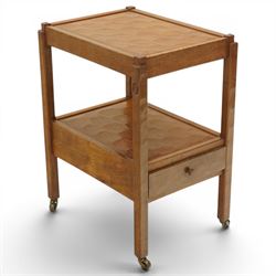 Acornman - oak two tier tea trolley, rectangular adzed top and lower section, with drawer ...