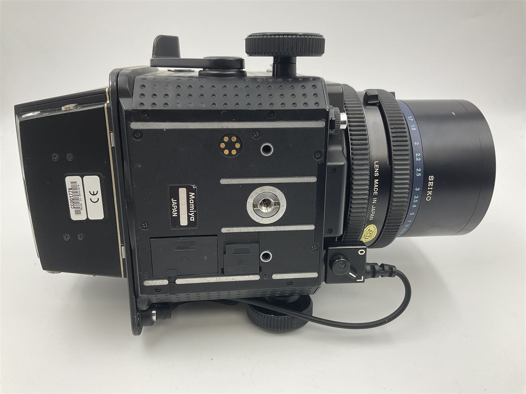 Mamiya RZ67 professional camera body, serial no 120282, with 'Mamiya-Sekor Z f=50mm 1:4.5 W' lens, serial no 18057 and RZ67 AE Prism Finder serial no 106809